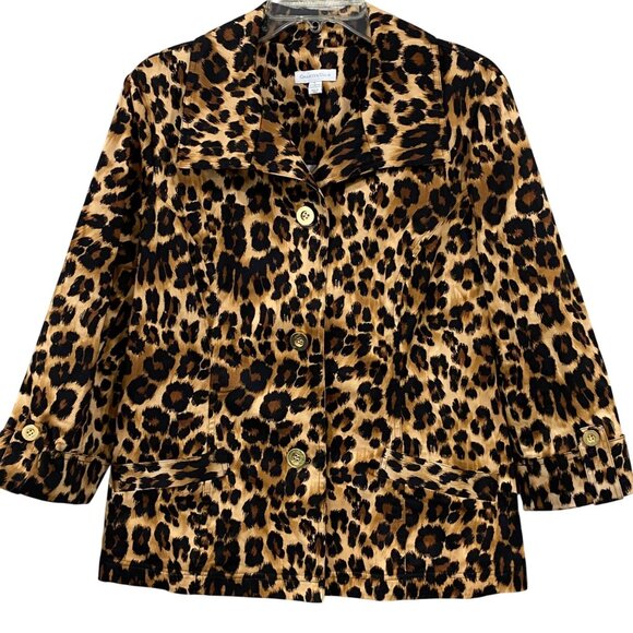 Charter Club leopard Print Button-Up Jacket With 3/4 Sleeves Coastal Grandma - Picture 1 of 7